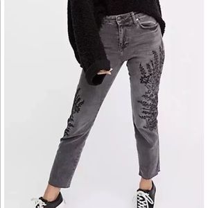 Free People Floral Embroidered black Jeans